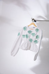 White Peplum flower embroidered women's Top