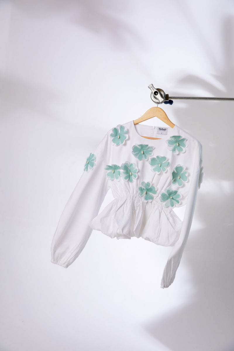 White Peplum flower embroidered women's Top