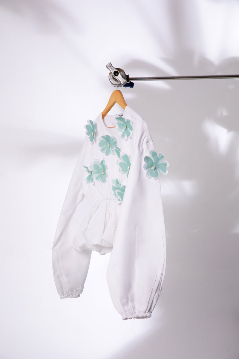 White Peplum flower embroidered women's Top