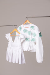 White Peplum flower embroidered women's Top