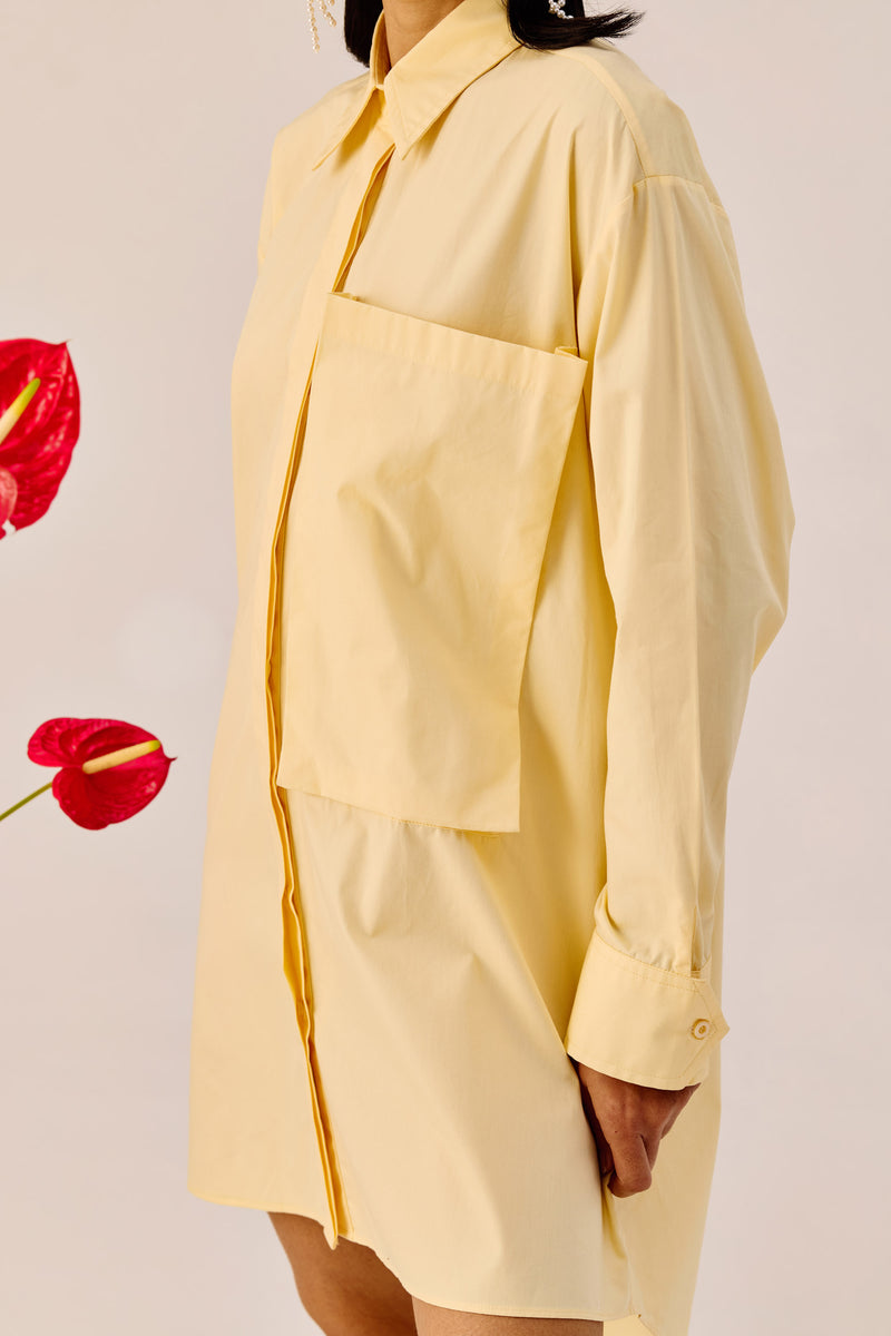 Light Yellow Oversized Cotton Shirt Dress
