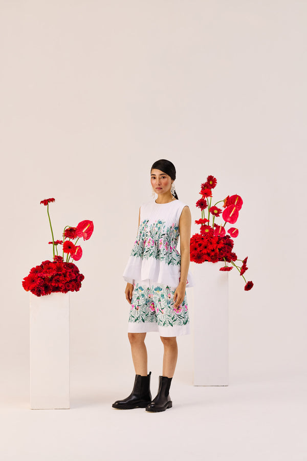 White Floral Print Cotton Bermuda Shorts