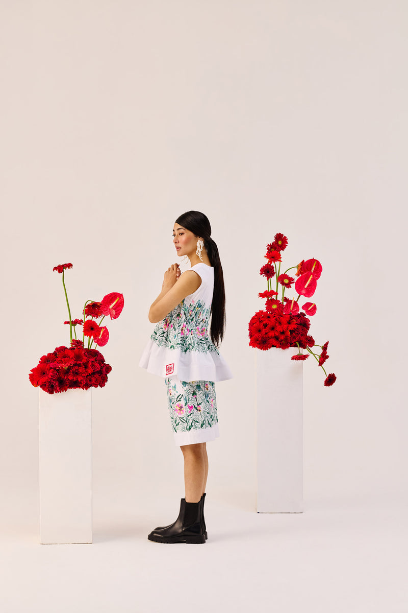 White Floral Print Cotton Bermuda Shorts