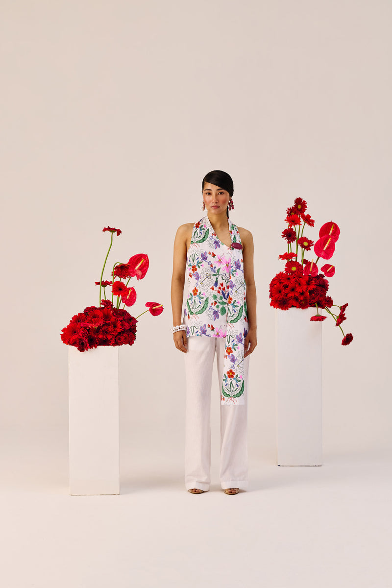 Floral Print Linen Halter Top
