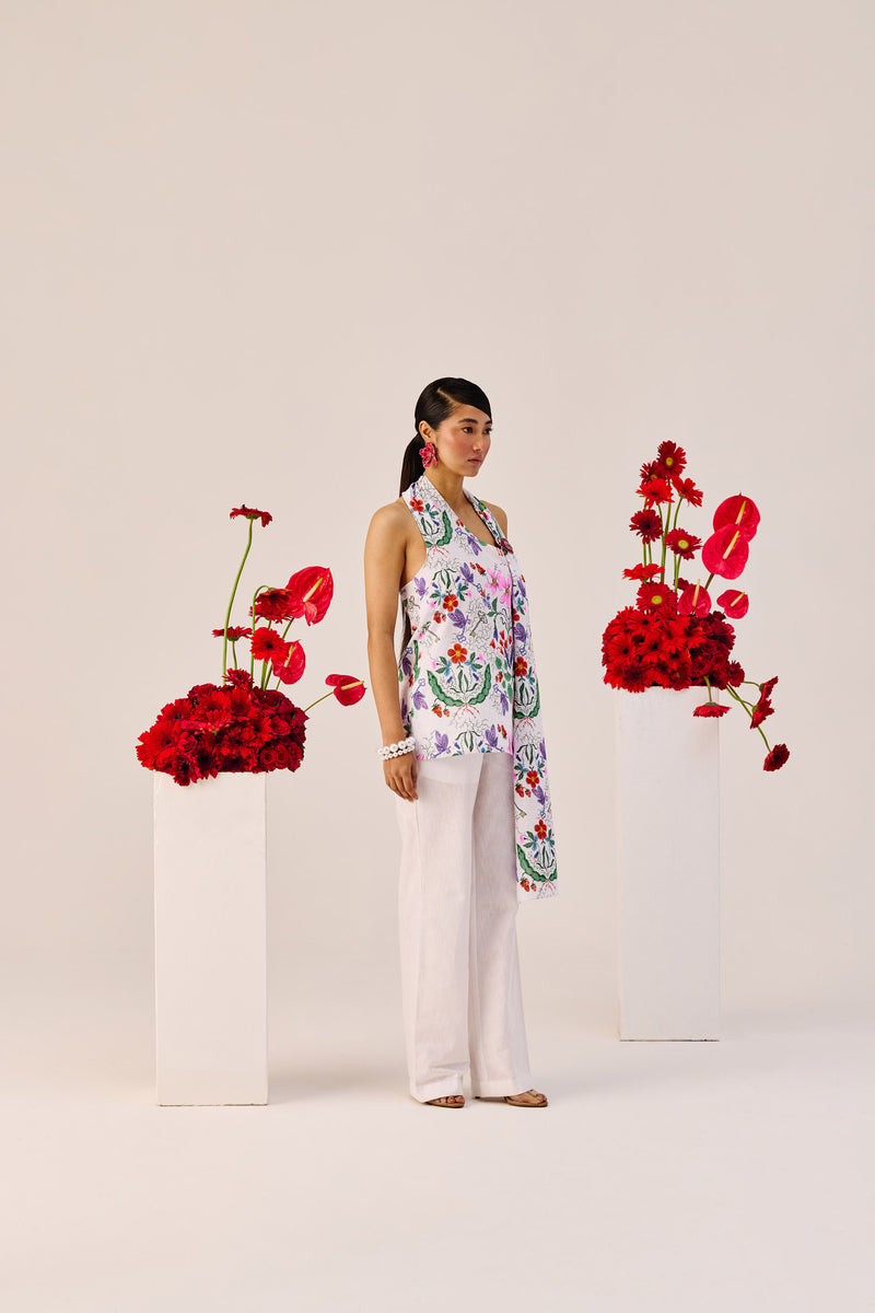 Floral Print Linen Halter Top