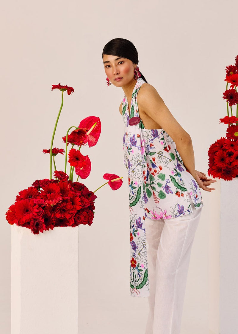 Floral Print Linen Halter Top