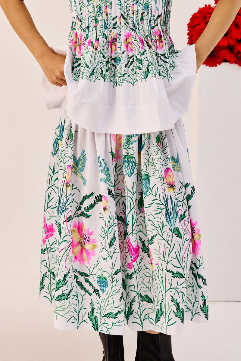 White Floral Print Cotton Peplum Top