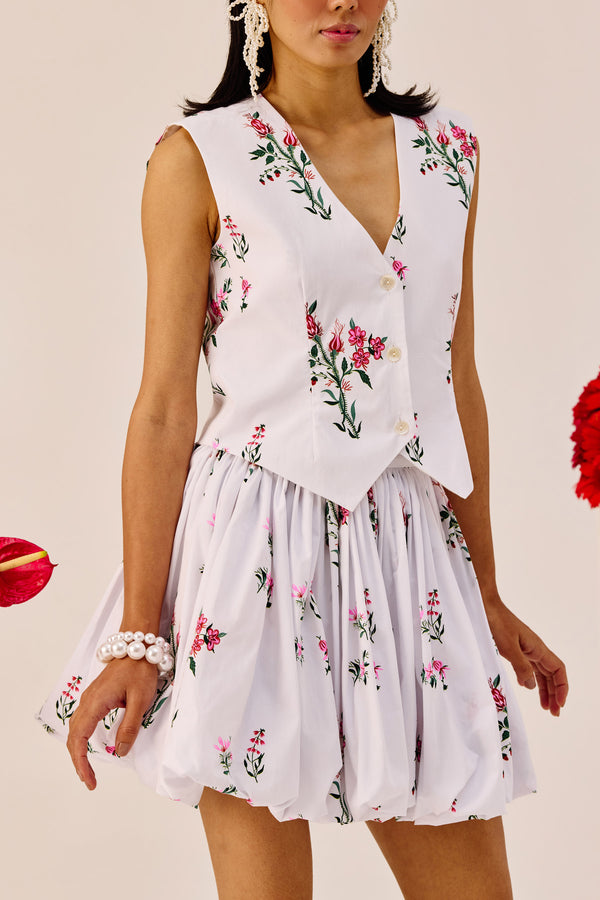 White Floral Printed Vest Top