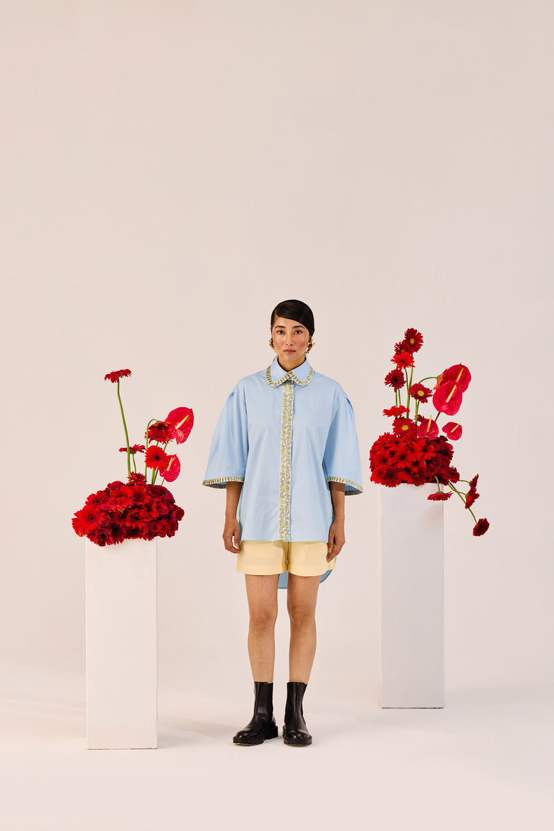 Powder Blue Embellished Oversized Shirt