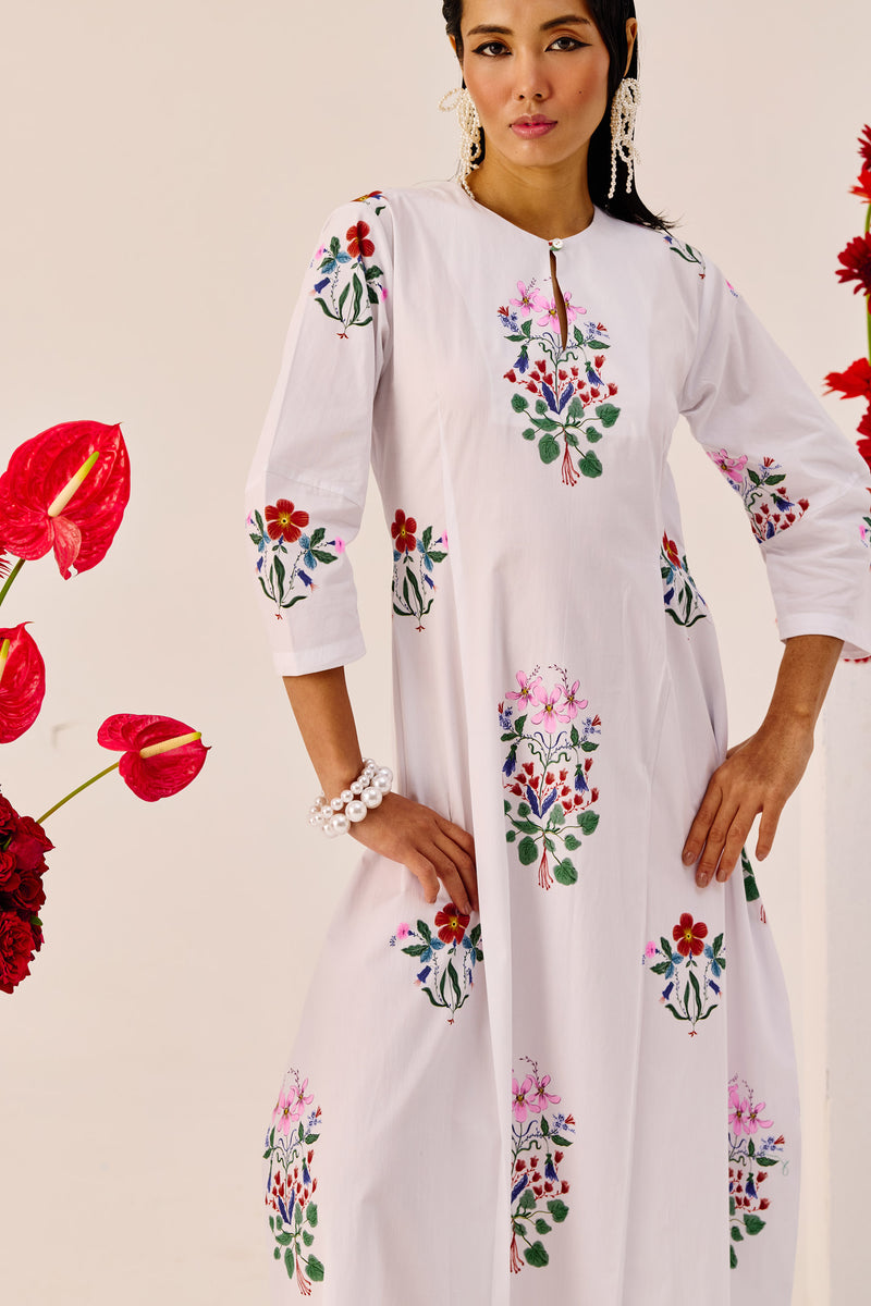 White Garden Embroidered Maxi Dress