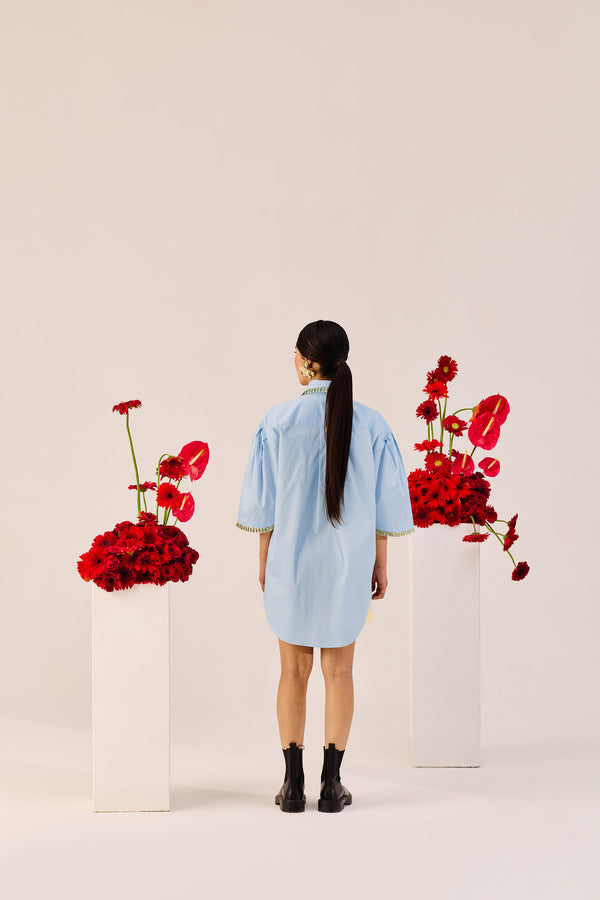 Powder Blue Embellished Oversized Shirt