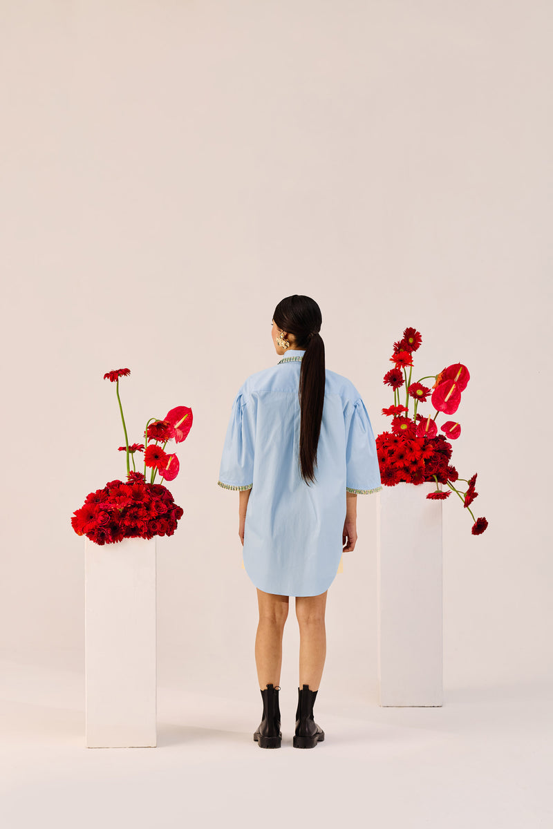 Powder Blue Embellished Oversized Shirt