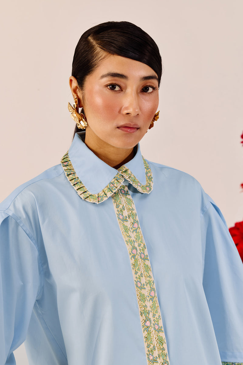 Powder Blue Embellished Oversized Shirt