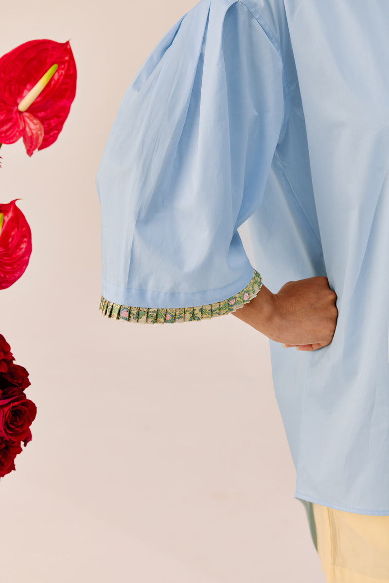 Powder Blue Embellished Oversized Shirt
