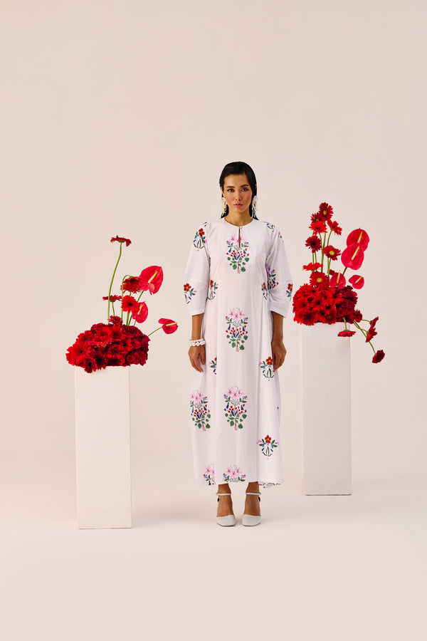 White Garden Embroidered Maxi Dress