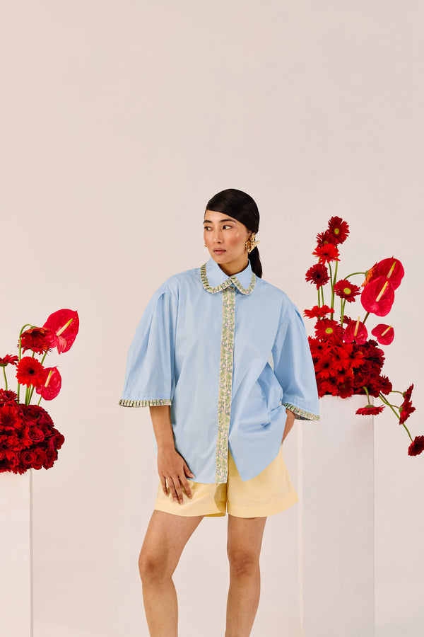 Powder Blue Embellished Oversized Shirt