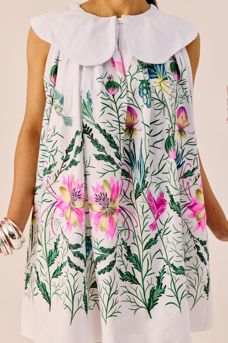 White Printed Peter Pan Collar Mini Dress