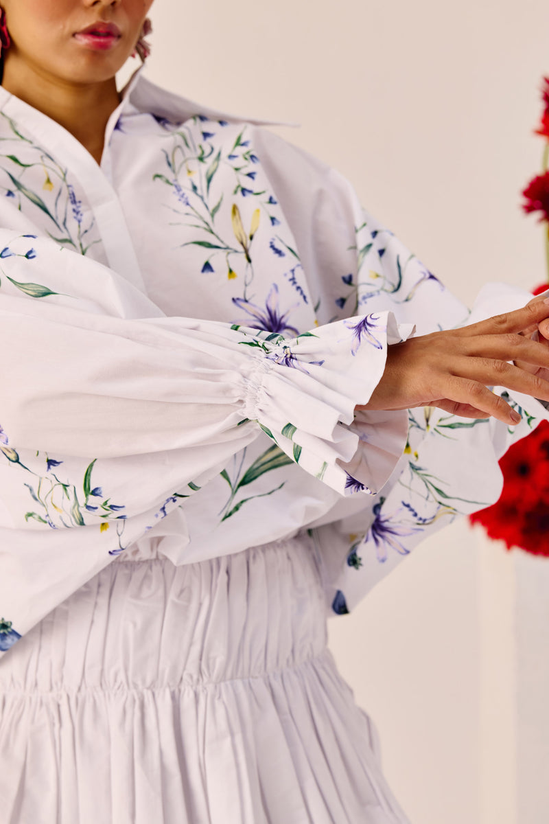 White Floral Embroidered Balloon Mini Dress