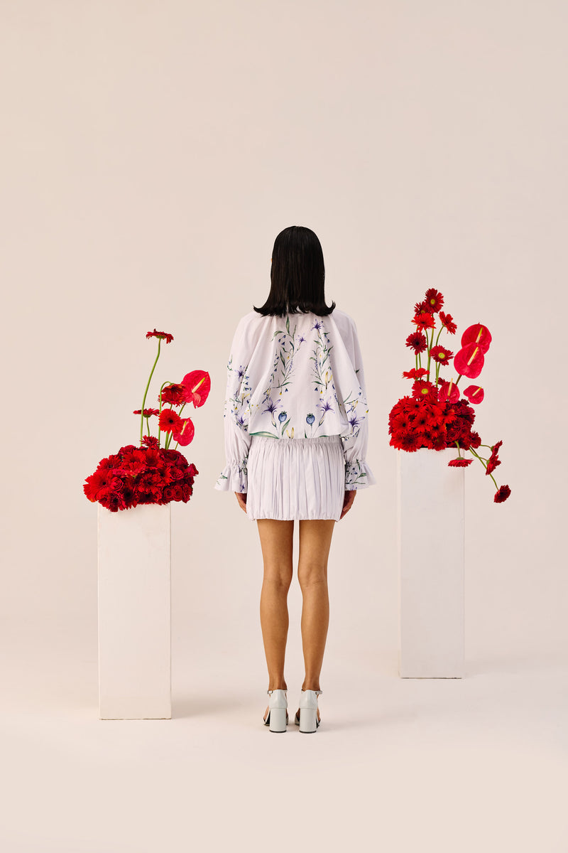 White Floral Embroidered Balloon Mini Dress