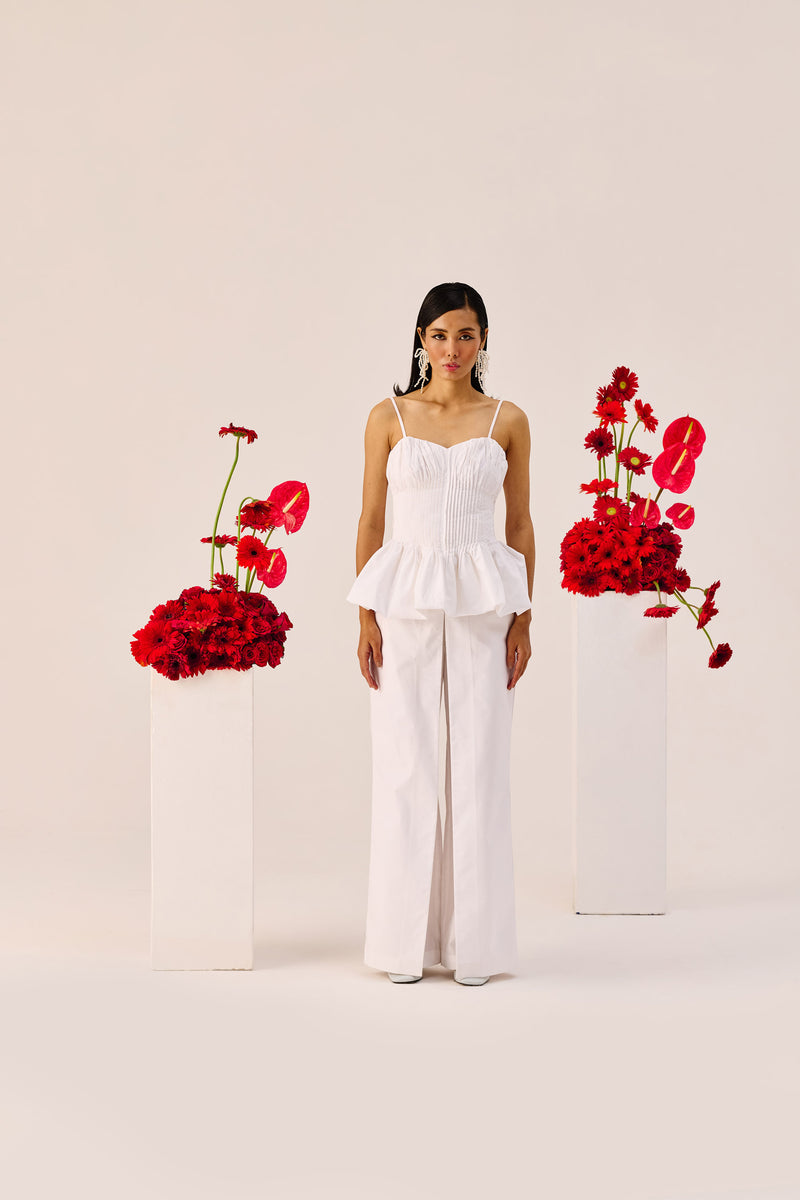 White Peplum Cotton Bustier Top