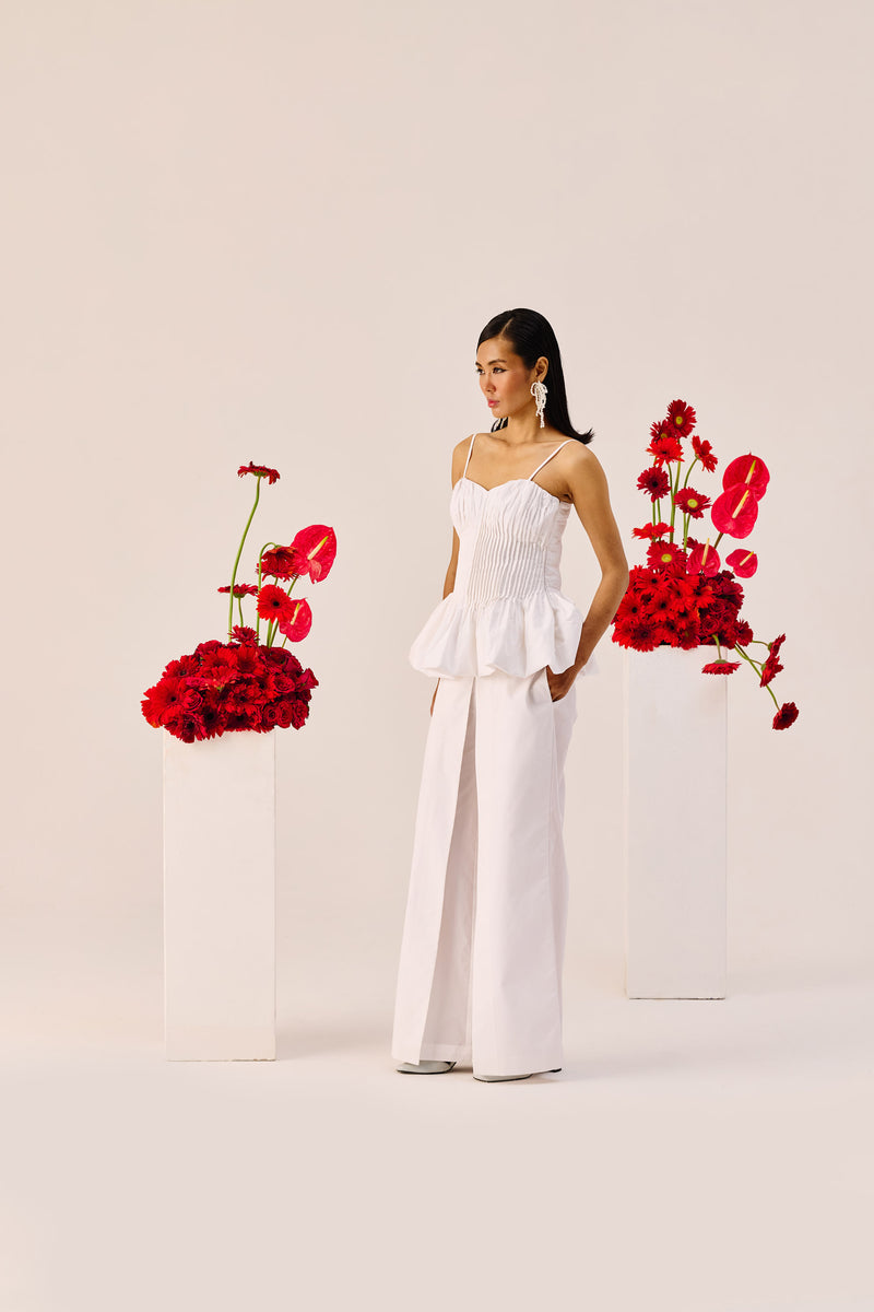 White Peplum Cotton Bustier Top