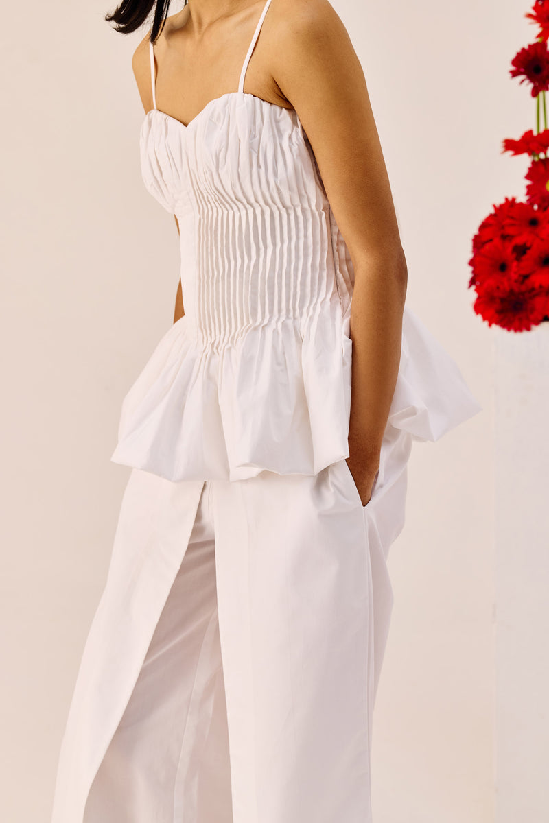 White Peplum Cotton Bustier Top