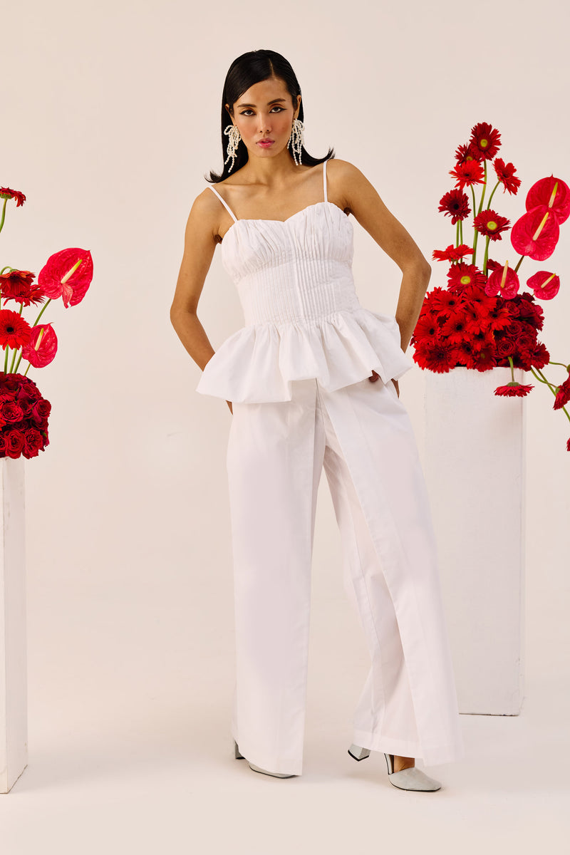 White Peplum Cotton Bustier Top