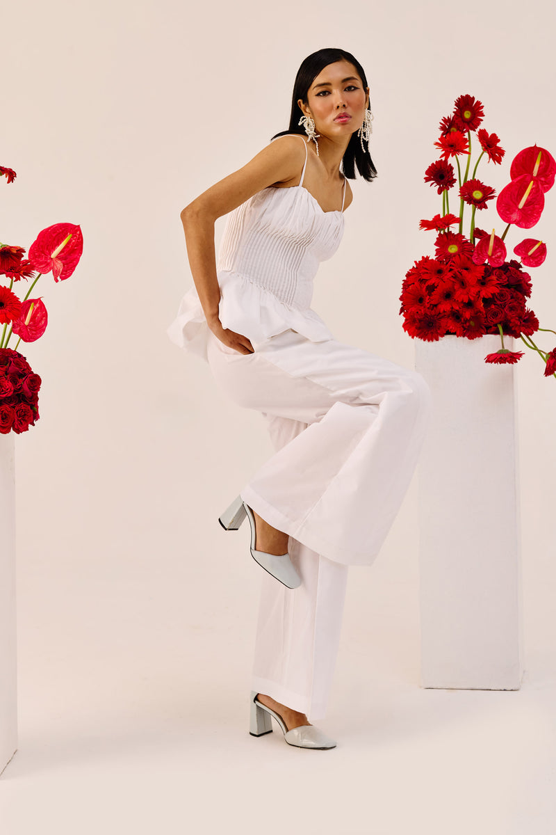 White Peplum Cotton Bustier Top