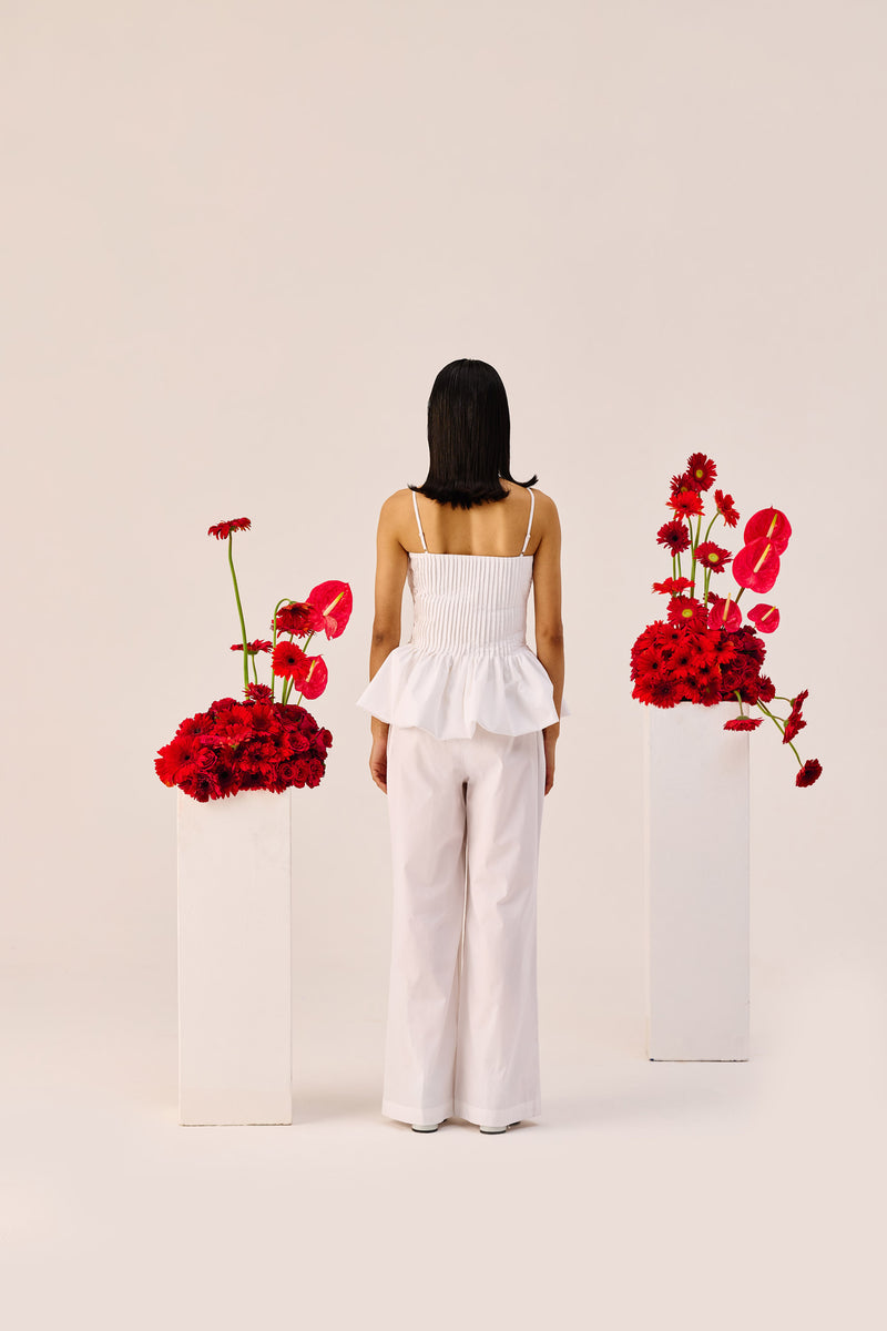 White Peplum Cotton Bustier Top