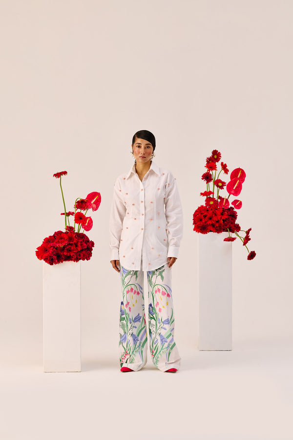 Floral Printed Linen Wide Leg Pants