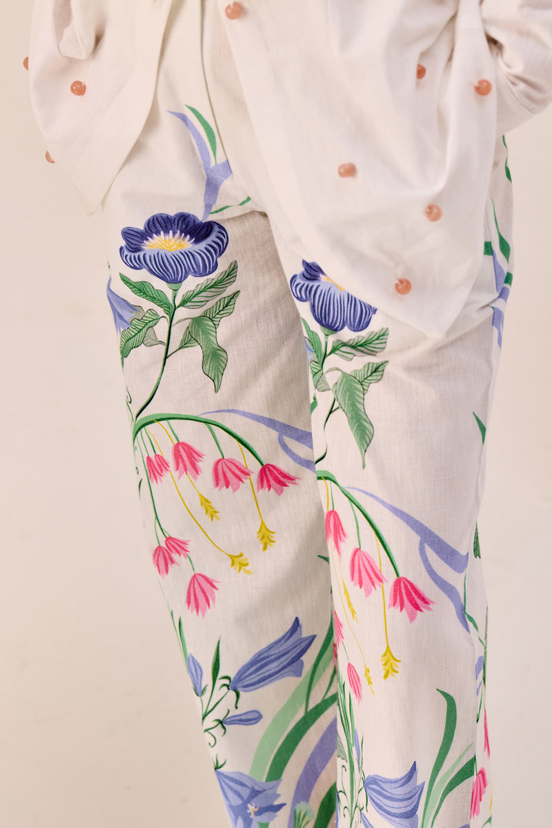 Floral Printed Linen Wide Leg Pants