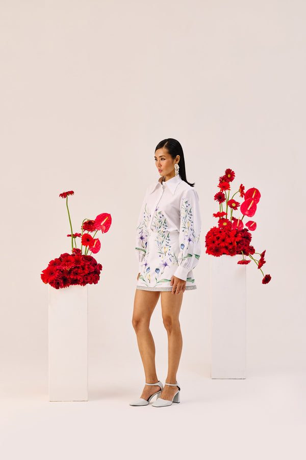 White Floral Printed Mini Skirt