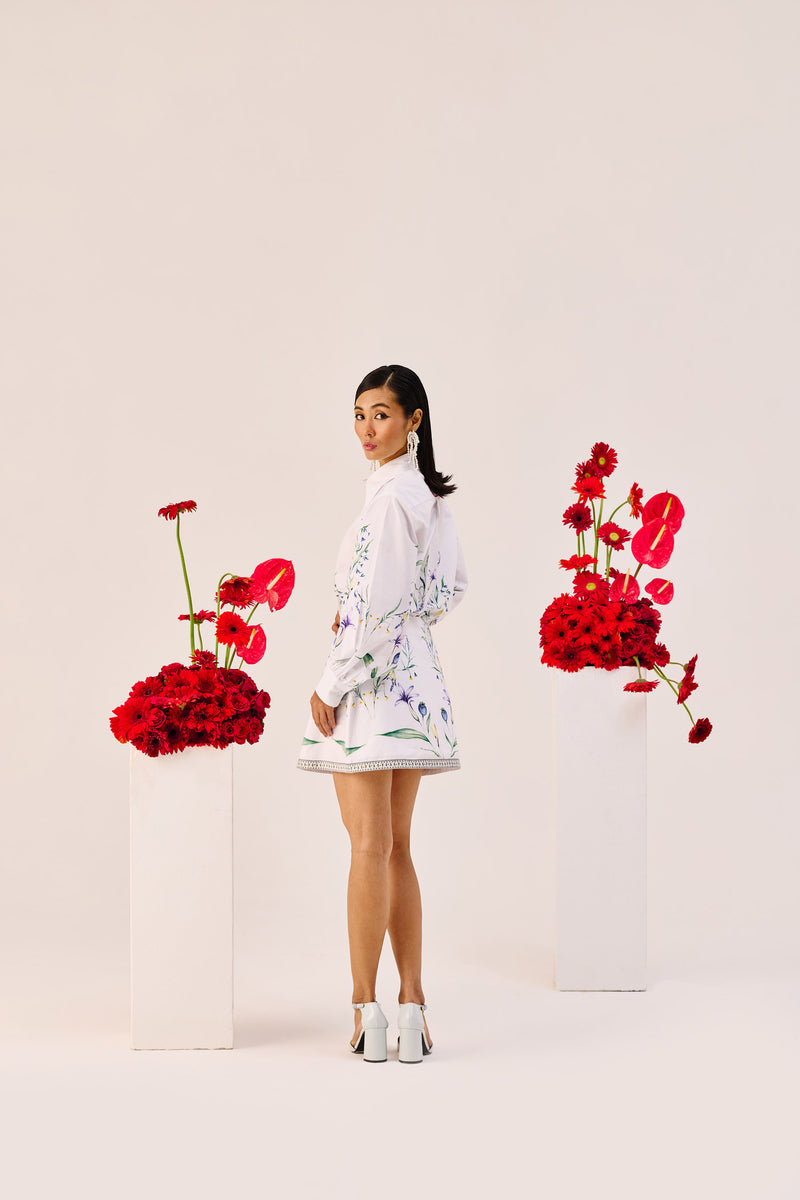 White Floral Printed Mini Skirt