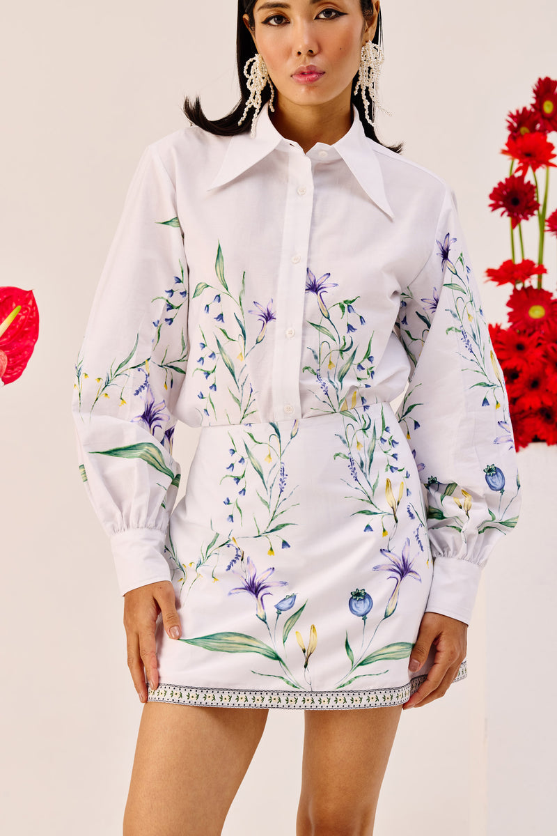 White Floral Printed Mini Skirt