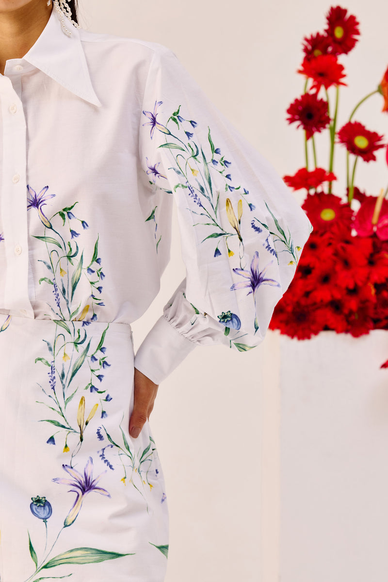 White Floral Printed Mini Skirt