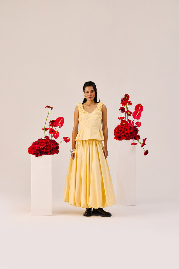 Yellow Flared Maxi Skirt