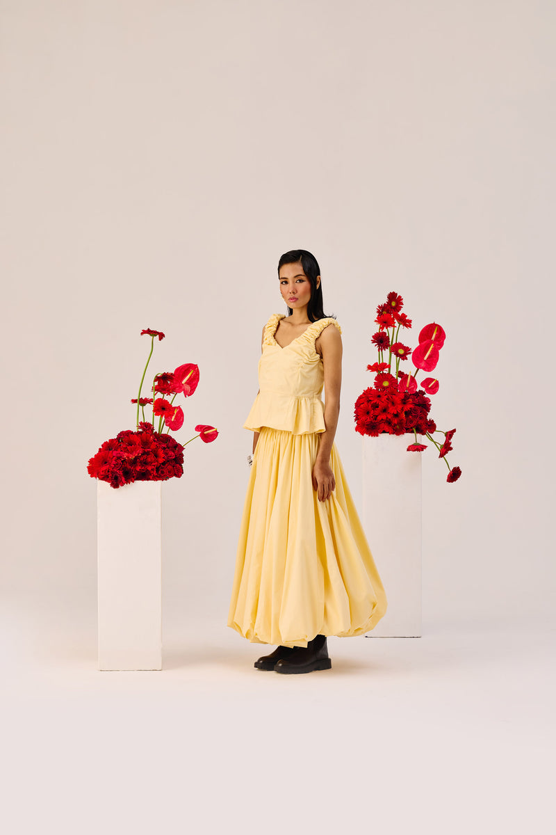 Yellow Ruffle Sleeveless Top