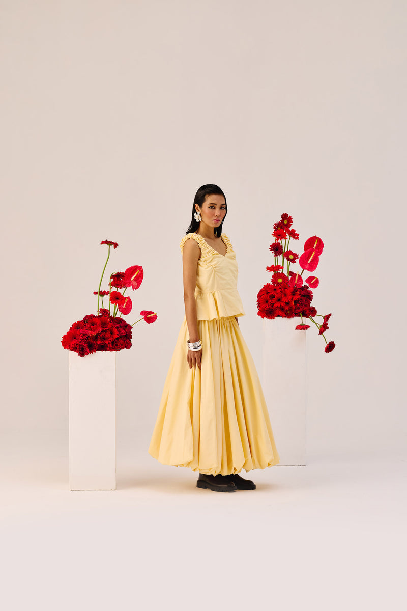 Yellow Ruffle Sleeveless Top