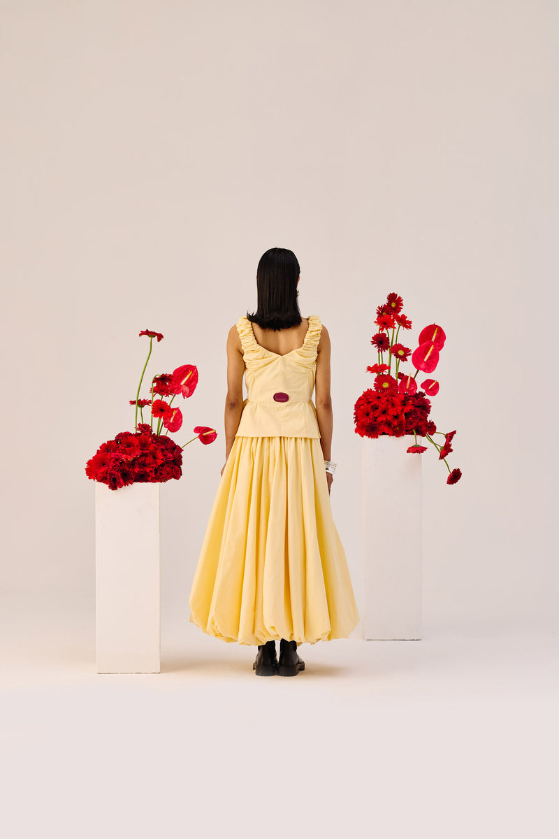 Yellow Ruffle Sleeveless Top