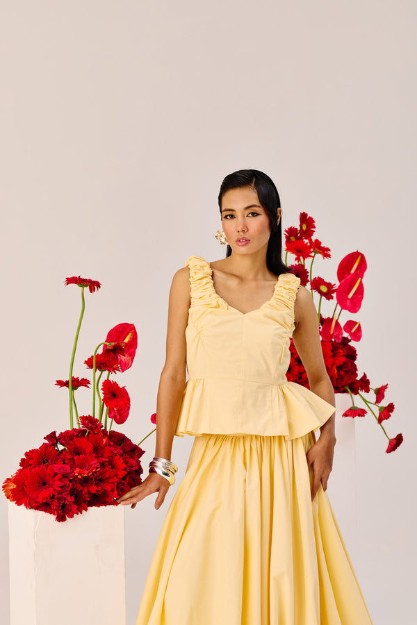 Yellow Ruffle Sleeveless Top