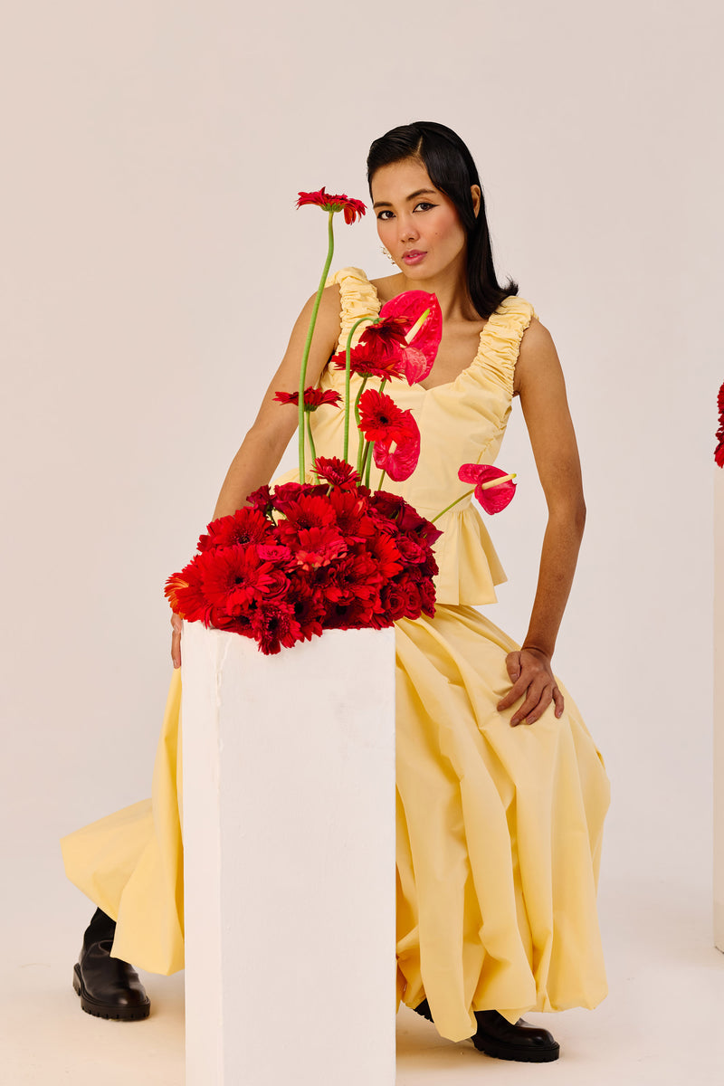 Yellow Ruffle Sleeveless Top