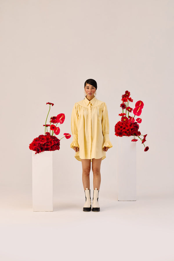 Yellow Oversized Cotton Shirt Dress