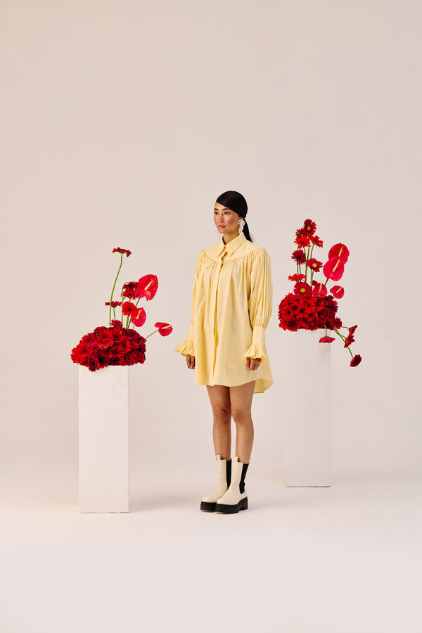 Yellow Oversized Cotton Shirt Dress