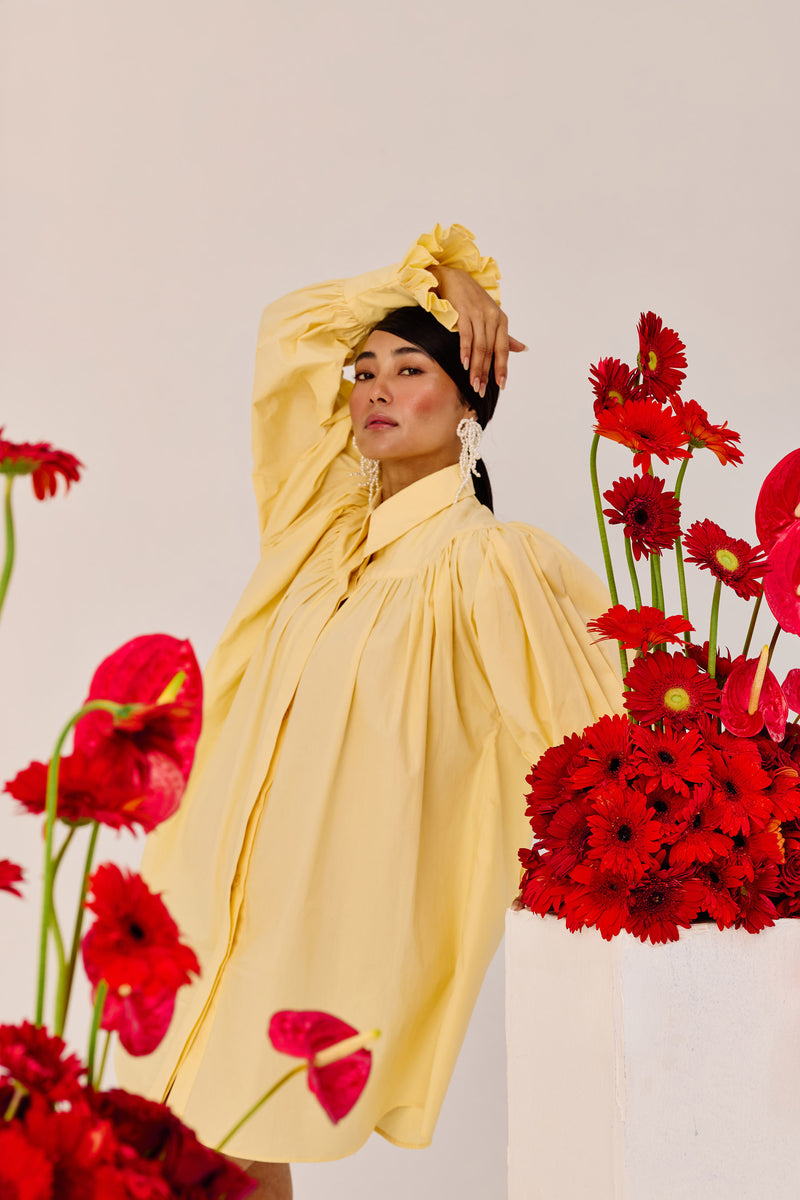 Yellow Oversized Cotton Shirt Dress