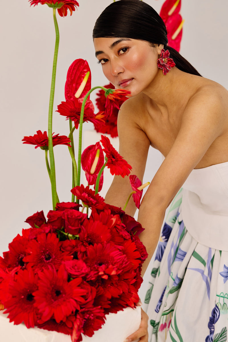 White Floral Strapless Maxi Dress