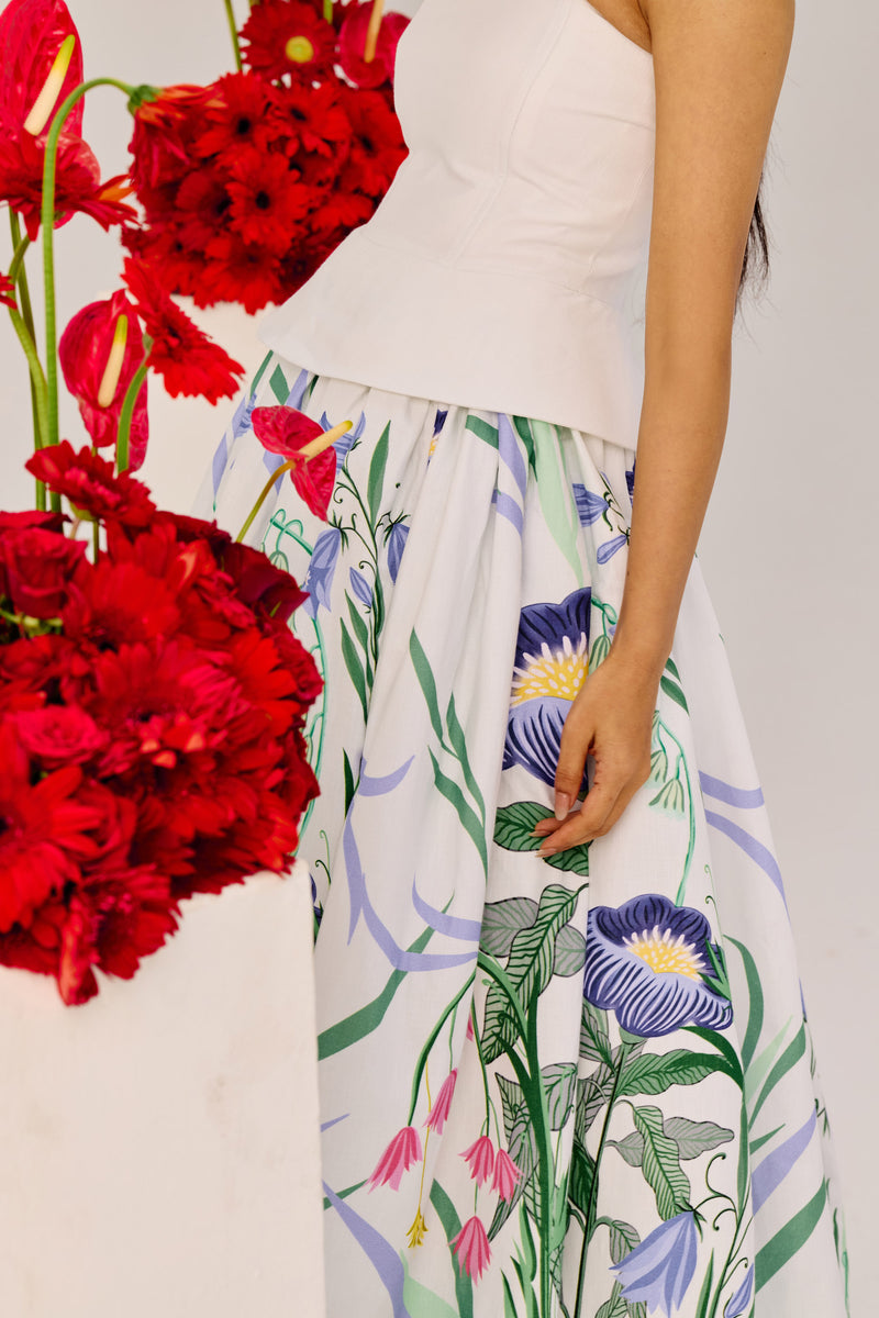 White Floral Strapless Maxi Dress