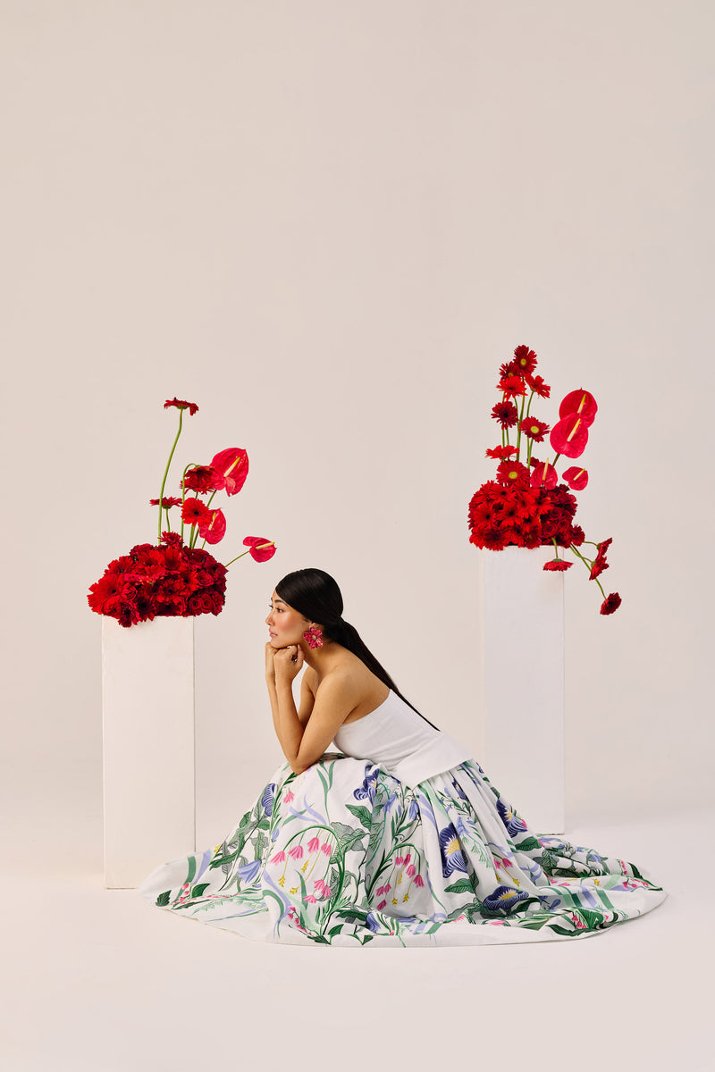 White Floral Strapless Maxi Dress