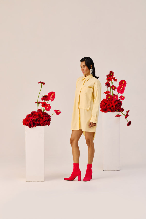 Light Yellow Oversized Cotton Shirt Dress