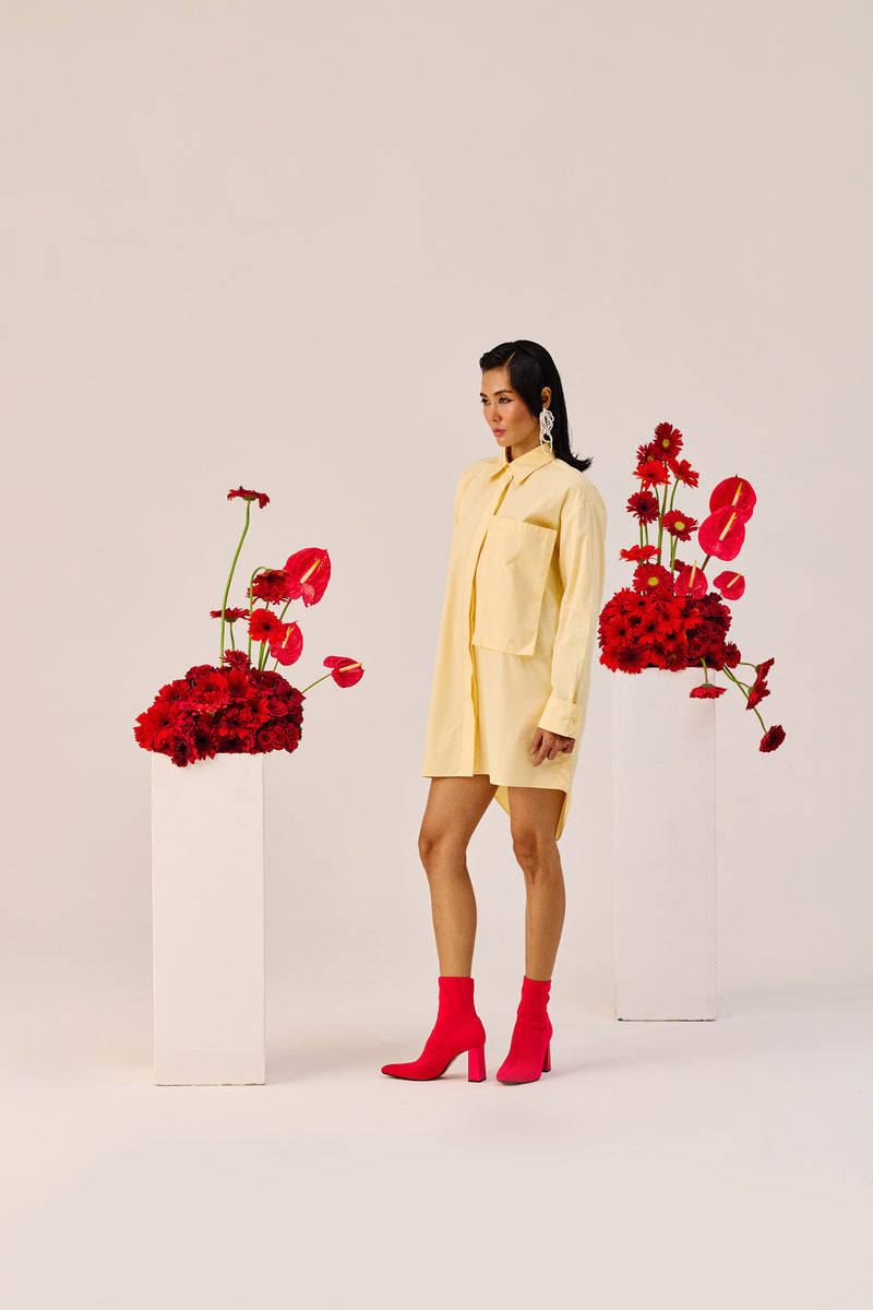 Light Yellow Oversized Cotton Shirt Dress