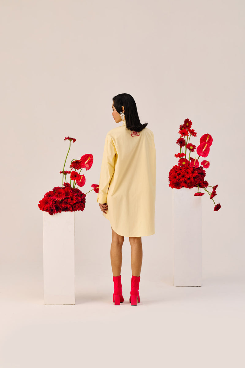 Light Yellow Oversized Cotton Shirt Dress